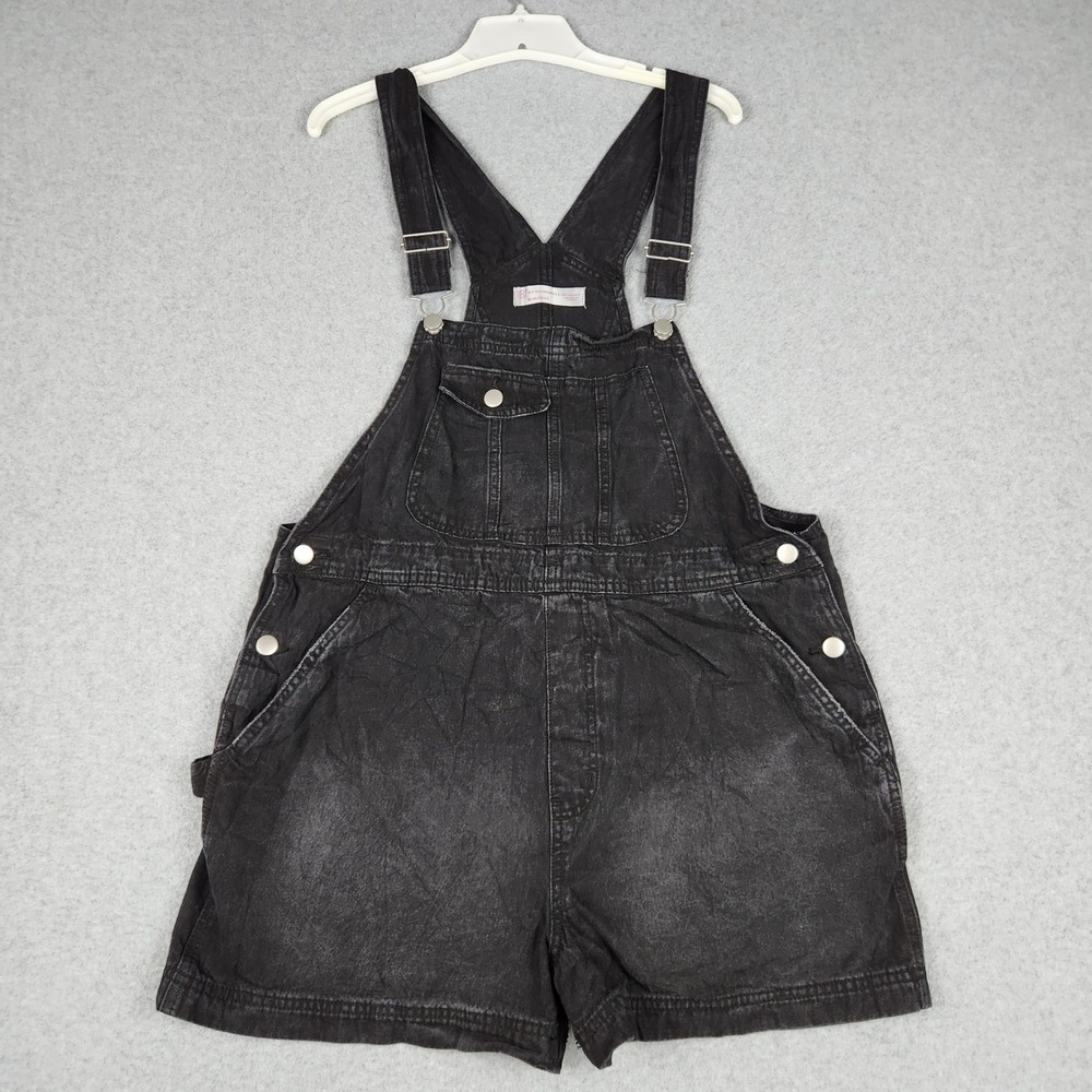 No Boundaries Bib Shortalls Womens XL Black Denim Carpenter Adjustable Strap